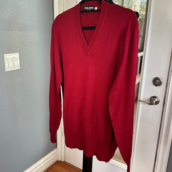 Giuliano di Firenze Made in Italy Fine Knit Wool V Sweater Classic Red Mens L - Picture 3 of 8